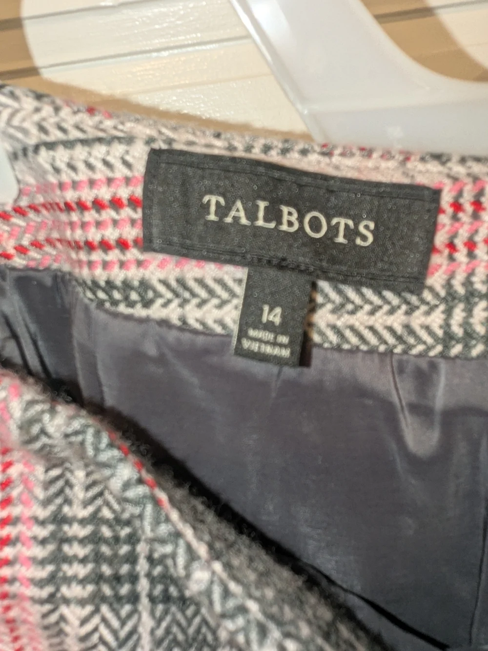 Talbots Pink, Gray, Red & White Plaid Pencil Skirt